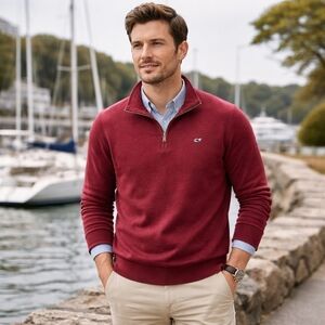 Vineyard Vines Quarter-Zip Cotton Blend Sweater Pullover Red Preppy Casual Men’s